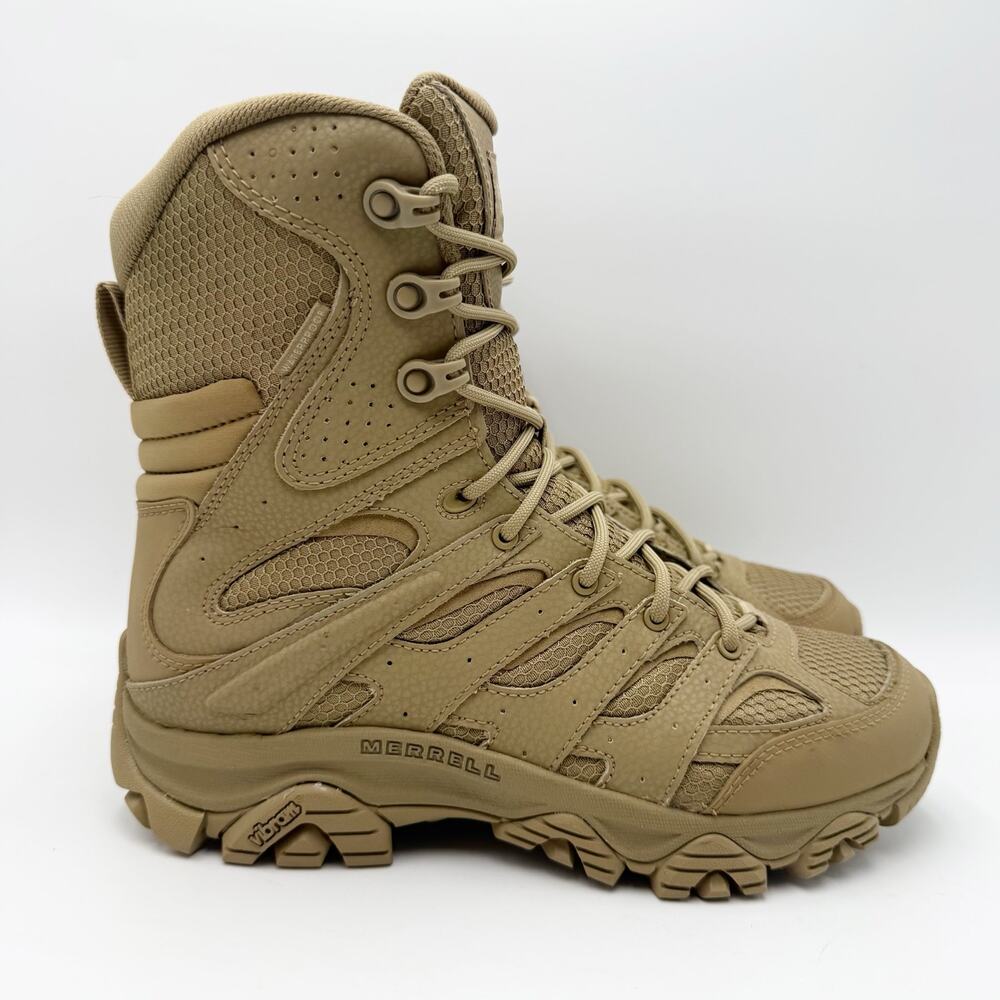 Merrell Work Moab 3 8" Tactical Zip Boots Mens 6.5 Womens 8 Tan Leather WP NIB - Picture 4 of 13